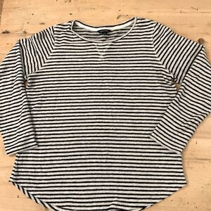 Lands' End Women's Grey and Black Striped Oversized Long-sleeve Sweater Large